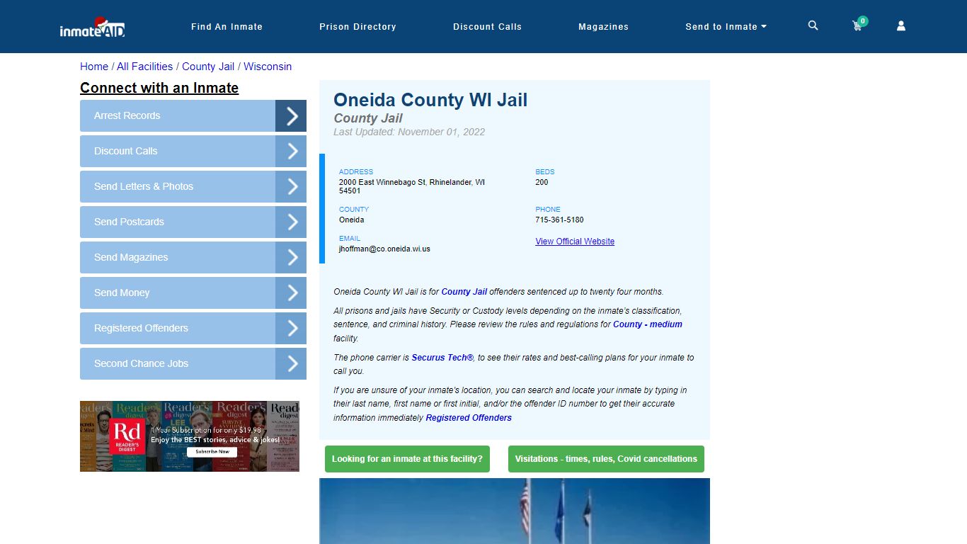 Oneida County WI Jail - Inmate Locator - Rhinelander, WI