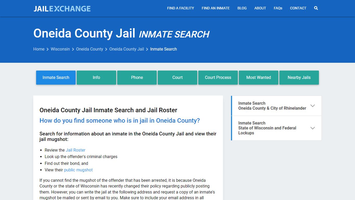 Inmate Search: Roster & Mugshots - Oneida County Jail, WI